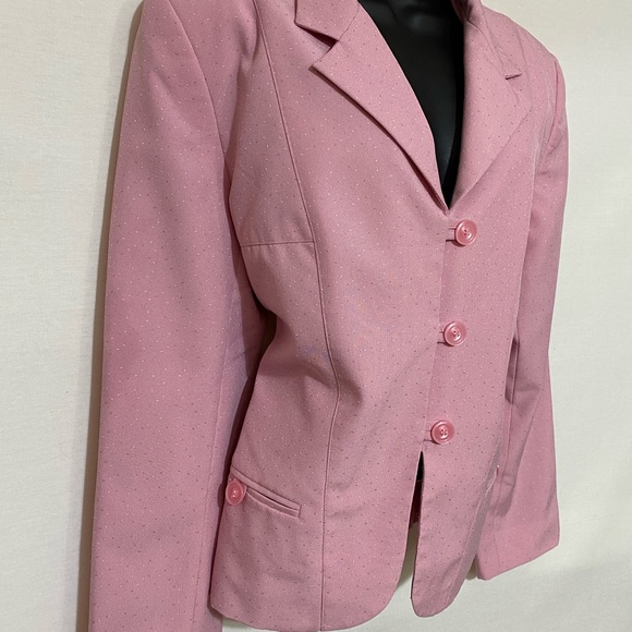 E-32 Sag Harbor PLUS SIZE 16 Pink Dotted Blazer Suit Jacket - Picture 4 of 15